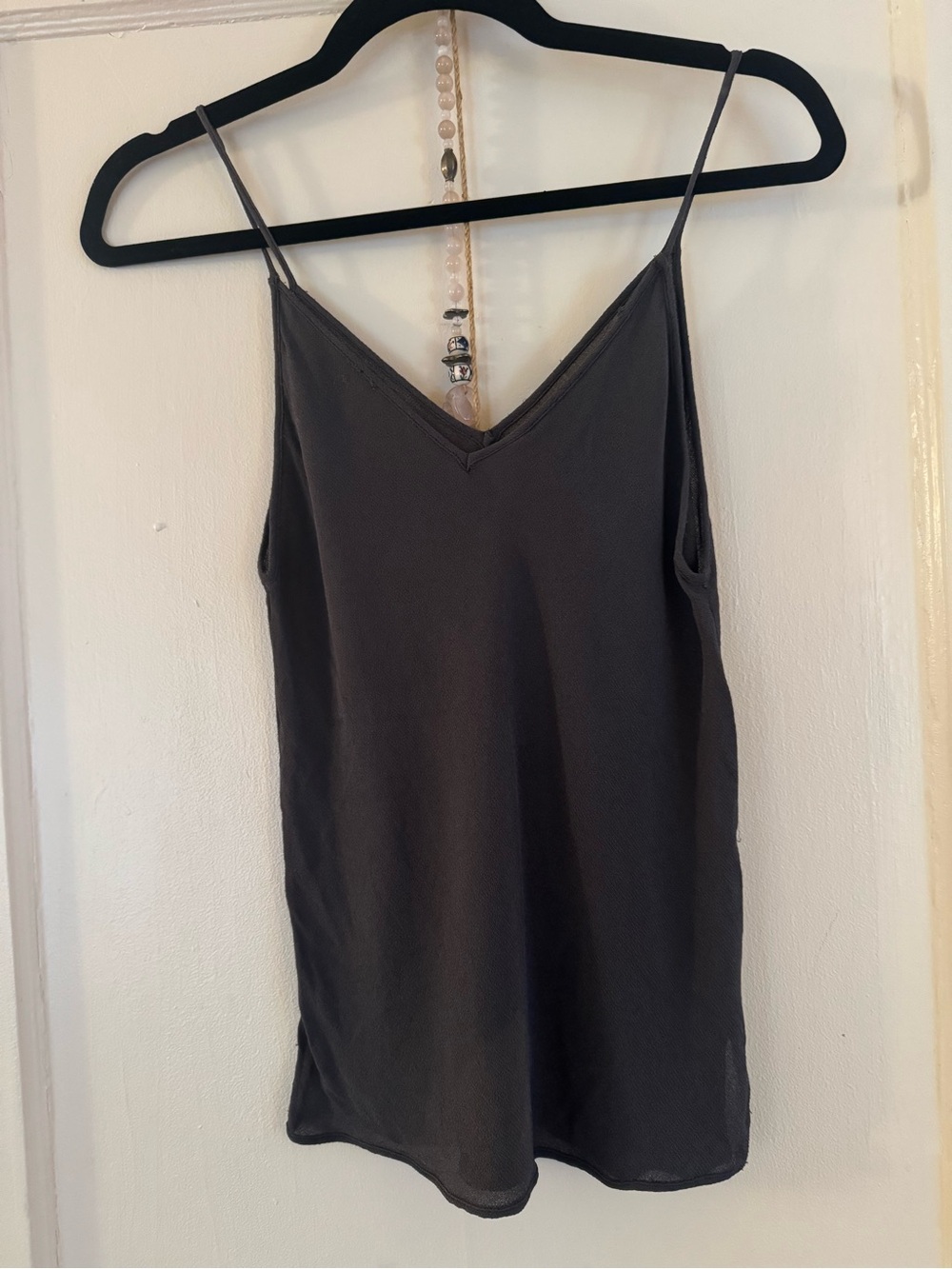 Vintage Krizia Women’s Charcoal Gray V-Neck Spaghetti Strap Top